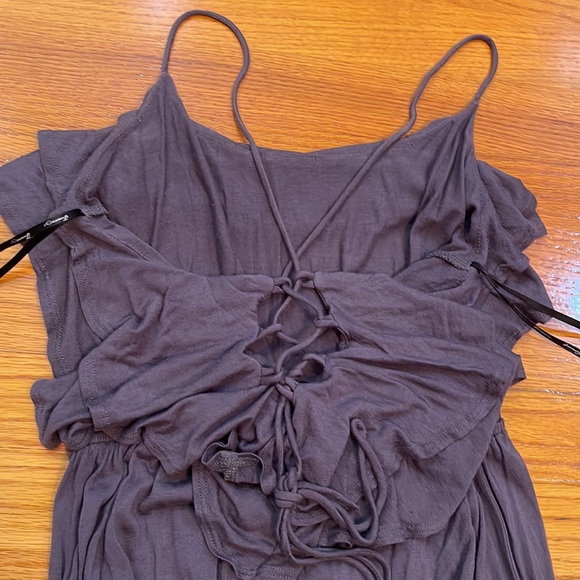 Forever21 Charcoal Gray Strappy Maxi Dress w/ Front Ruffles and Open Back Tie - Picture 6 of 7